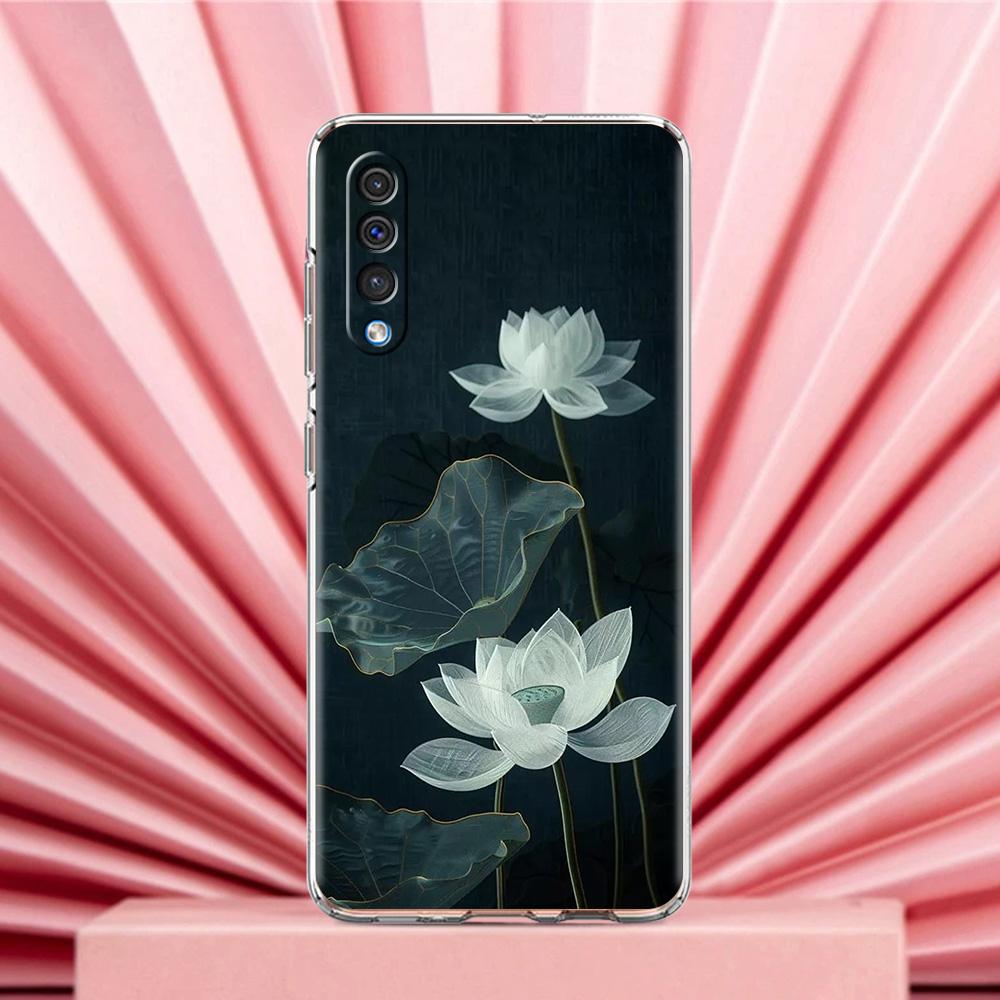 Phone Case For Samsung A56 A36 A26 A24 A16 A14 A12 A32 A50 A70 A20E A22 A40 A34 A54 A42 A52 5G A04s A06 Cover Lotus Pattern
