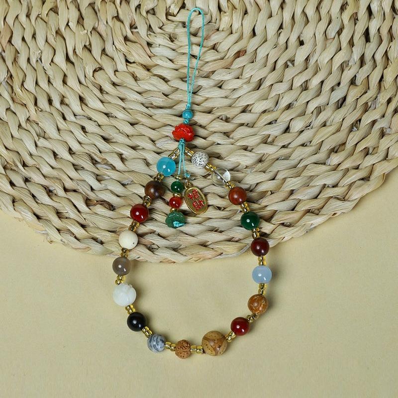 18 Beads Mixed Bodhi Phone Charm Ethnic Style Carved Lotus Decor Mobile Hanging Ornament