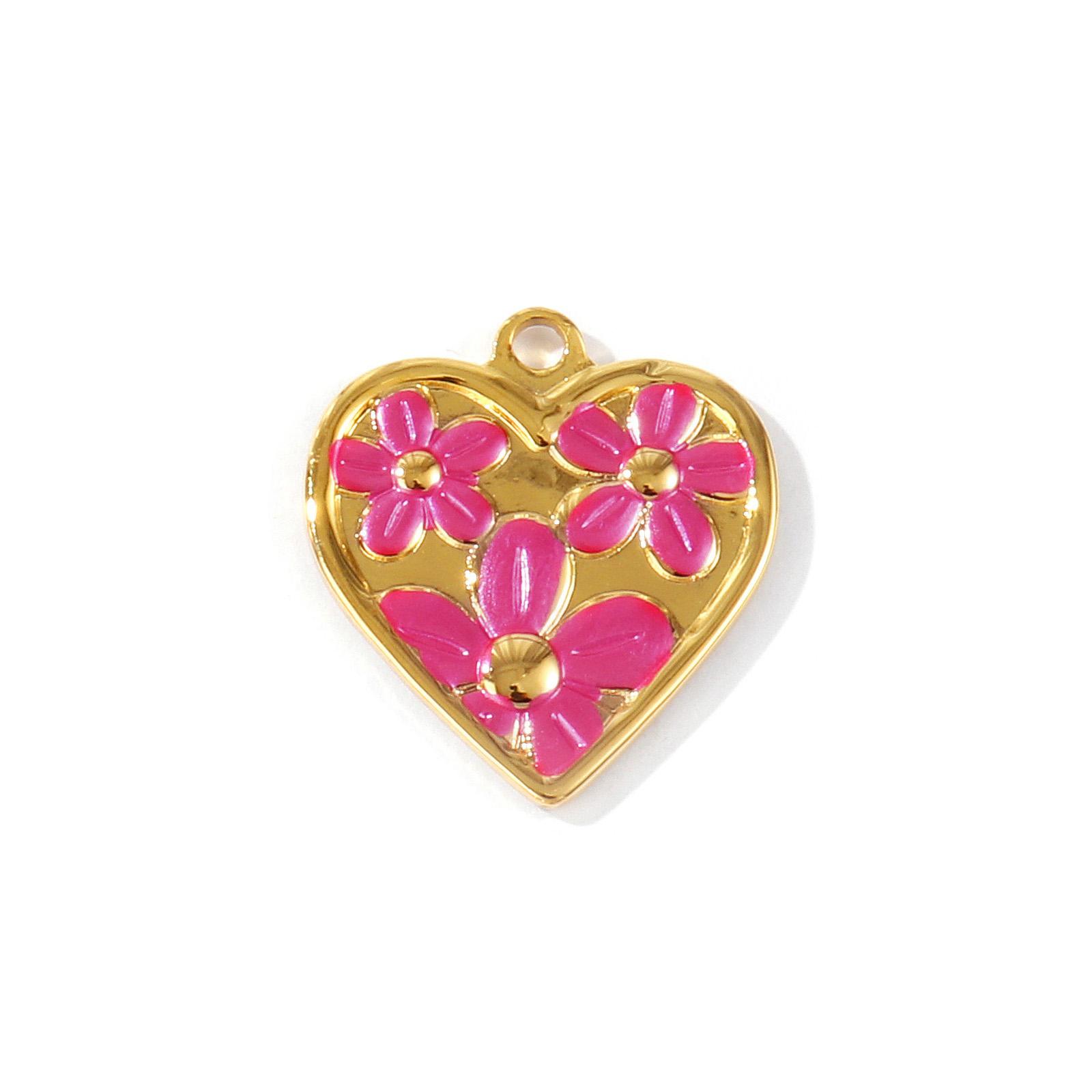 

2 Pcs 304 Stainless Steel Heart Flower Painted Valentine s Day Charms 18K Gold Plated Pendants For DIY Necklace 28mm x 26mm