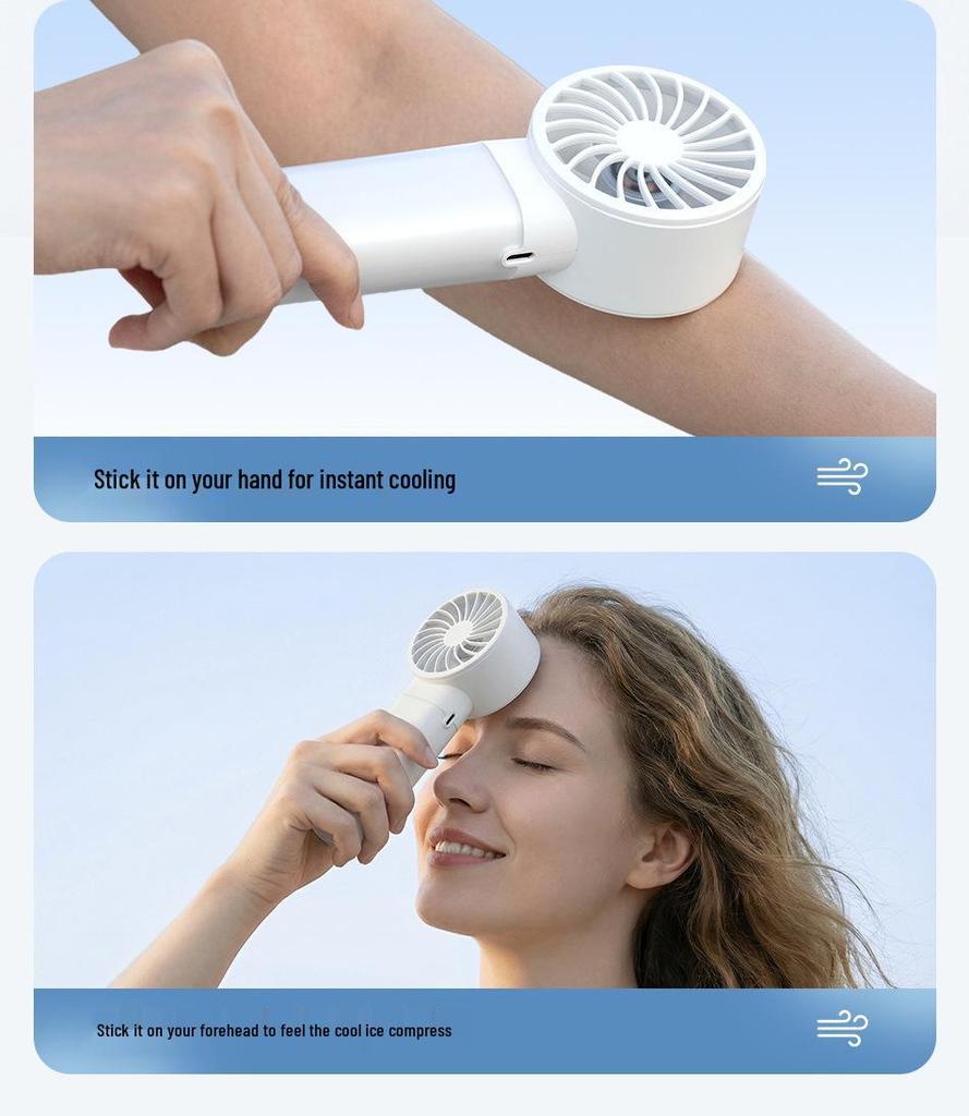 2026 Handheld USB Fan: Portable, 100-Speed, Strong Wind, Ice Pack, Digital Display