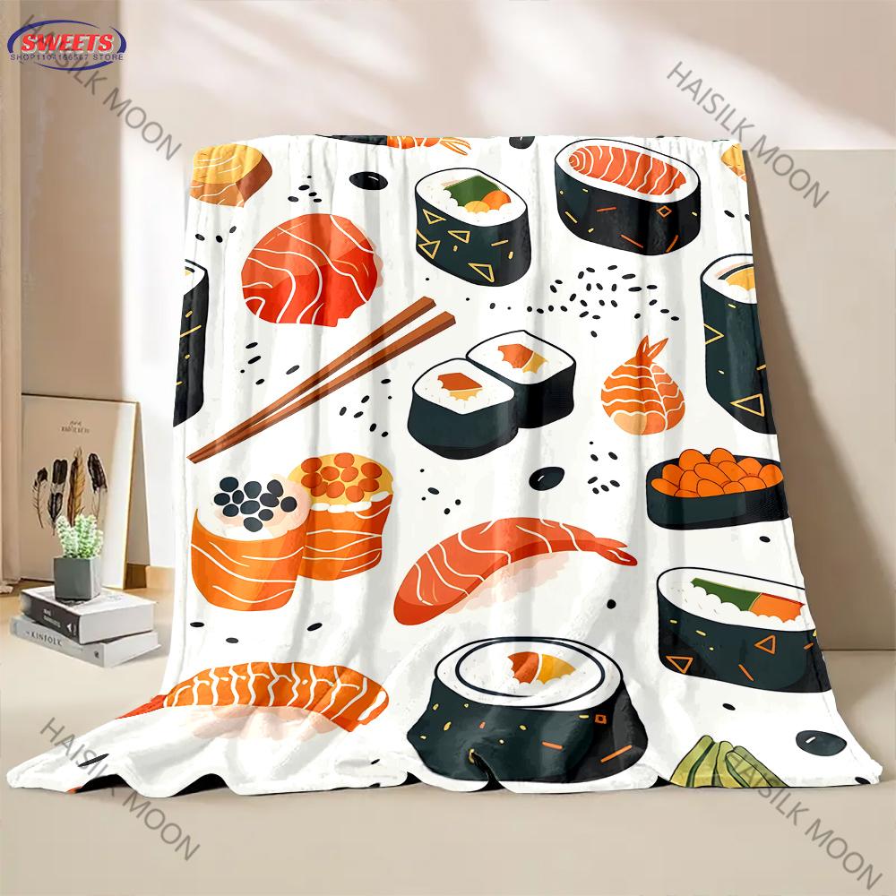 Food Theme Classic Japanese Sushi Printed Blanket Home Bed Sofa Chair Office Nap Shawl Blanket Fun Gifts for Family and Friends