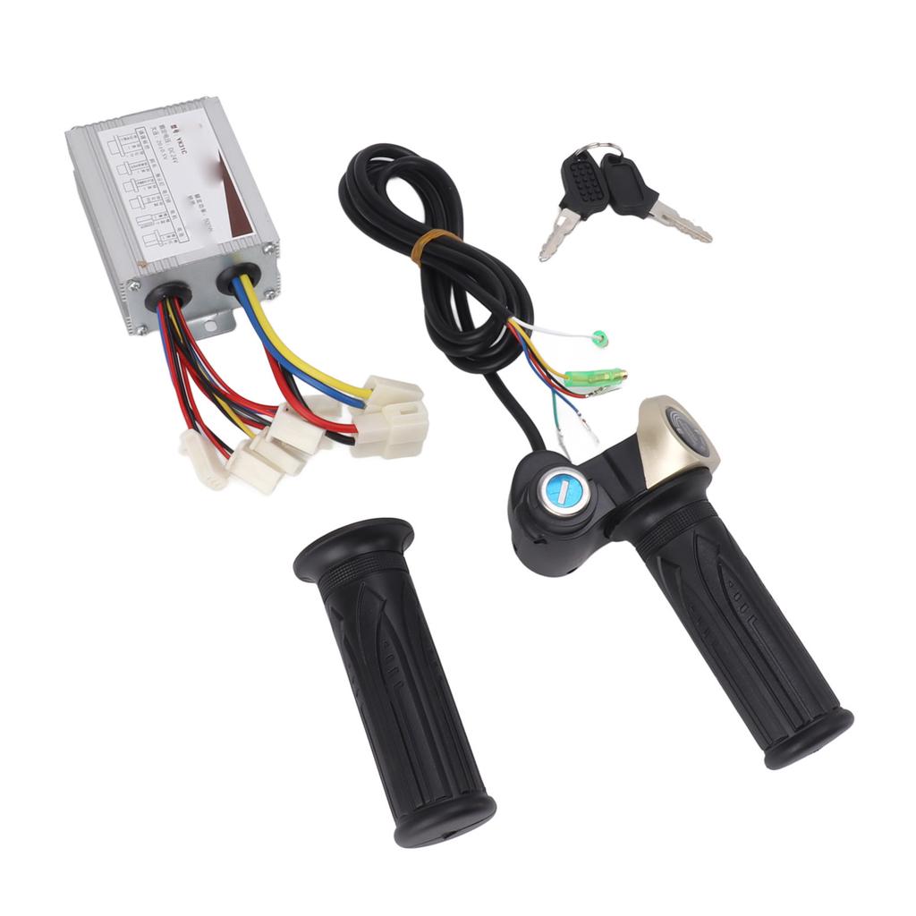 Brushed Controller 24V 500W Bike Motor Speed Controller with 24V Lockable Throttle Twist Grip Round Power Indicator for