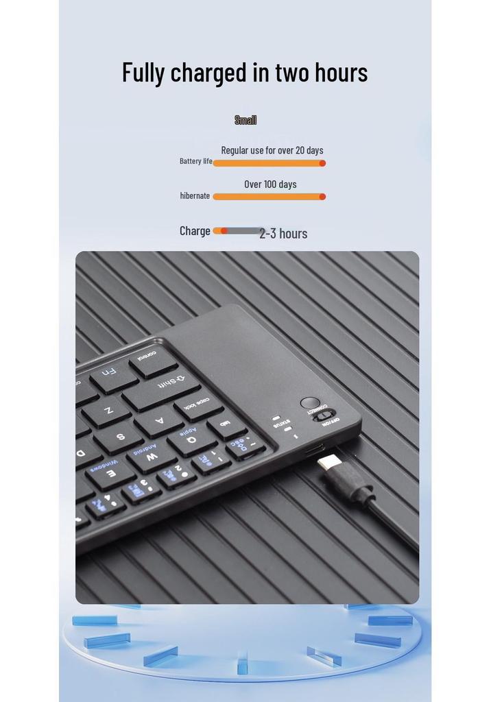 Two-Fold Mini Bluetooth Keyboard: Portable, Universal, Three-System Compatible, with Charging Light and Sound for Office Use