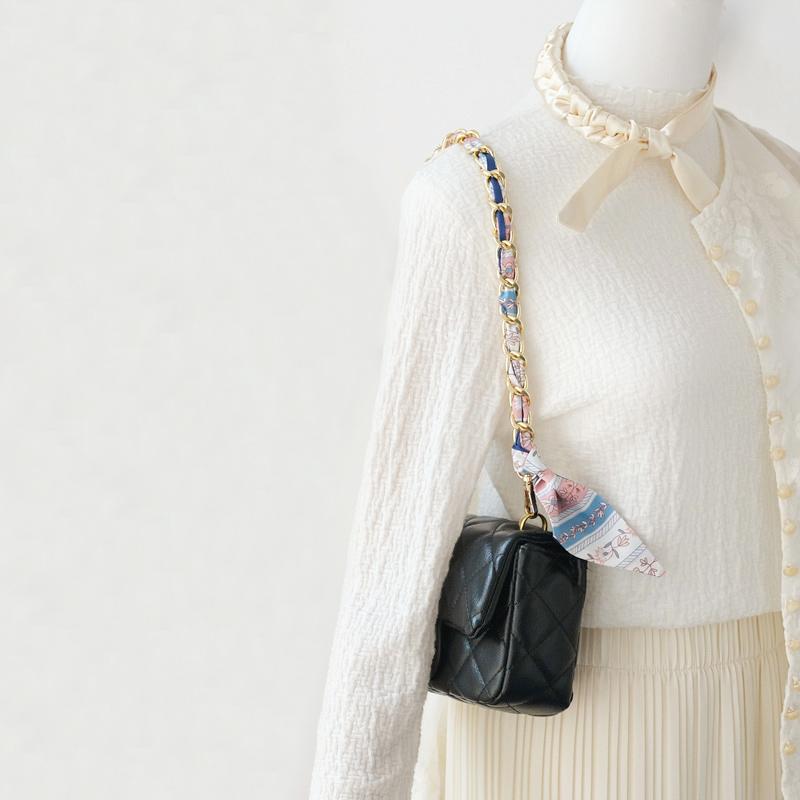 New Fashion Brand Woman Handbag Accessory Chains Detachable Floral Print Gold Silver Metal Silk Shoulder Strap Women DIY Chain Bag Handles