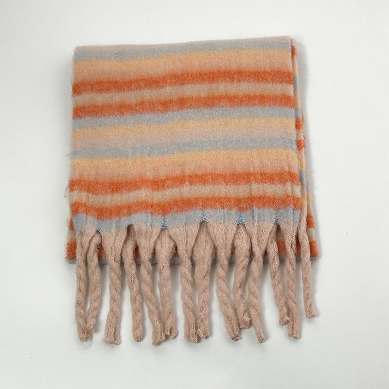 Winter new high-end warm thickened scarf women's winter striped soft scarf skin-friendly, fashionable and fresh