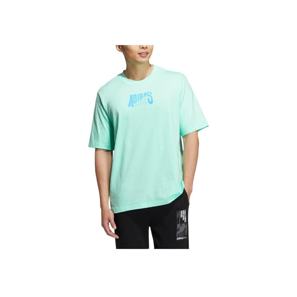 Adidas Neo Logo Print Crew Neck T-Shirt Unisex Tops Green HS8840