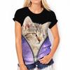 Cute Cat 3D Digital Printed Women's Fashionable Casual Round Neck Short Sleeved T-shirt