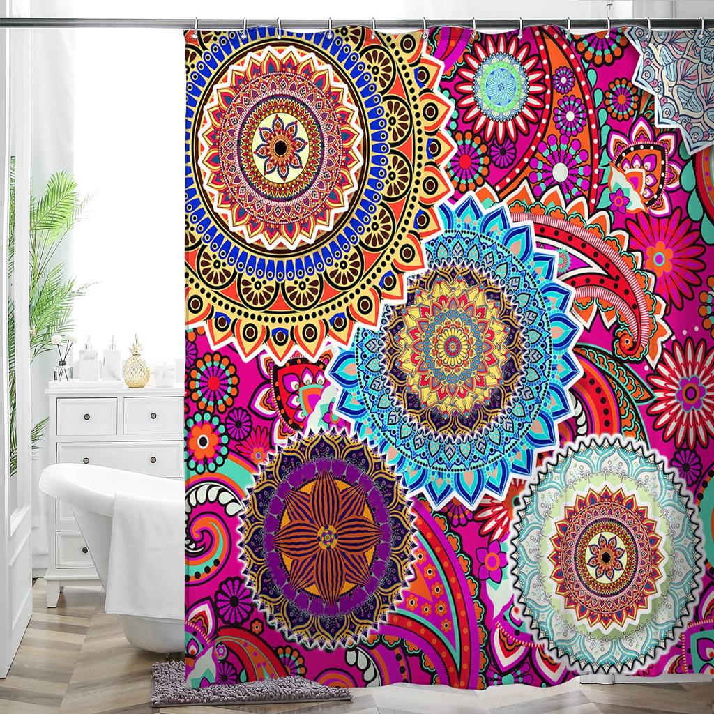 Bohemian Bathroom Curtain Colorful Creative Boho Floral Sunflowers Beautiful Bright Polyester Fabric Shower Curtain for Bathroom