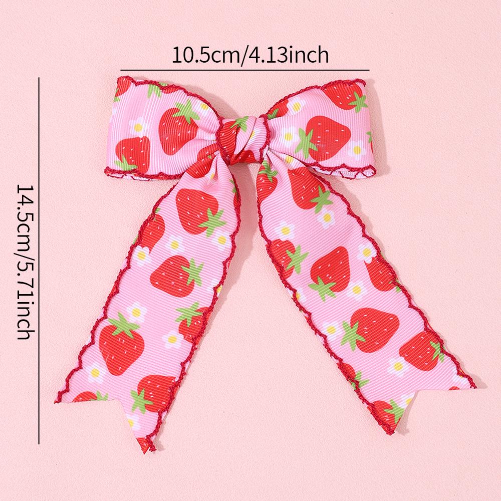 2PCS Spring Summer Grosgrain Ribbon Boutique Hair Bow Moonsticth Edge Long Tails Hair Clip Print Fruit Girls Hair Accessories