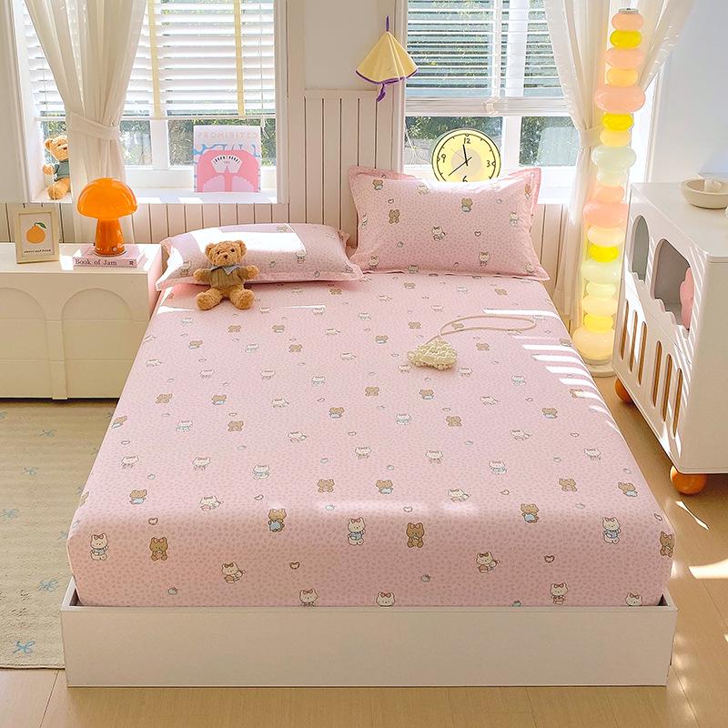 Pure Cotton Printed Single Bed Sheet Set - Fitted Sheet, Protective Cover, Pad Cover (3 Pieces)