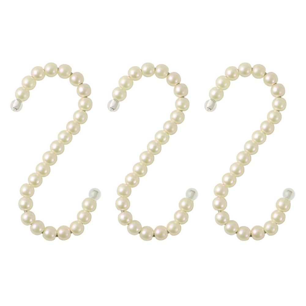 3PCS Artificial Pearl Hook S Shaped Hook Rustproof Clothes Hangers Multi-Purpose Coat Hook  Kitchen бежевый
