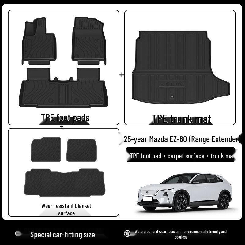 Mazda 25 EZ-60 Extended Range TPE Floor Mats & 3D All-Weather Trunk Mat with Starry Sky Blanket & Carbon Fiber Texture