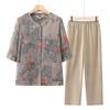 Elderly Women's Summer Two-Piece Set: Stylish Grandma Shirt & Pants