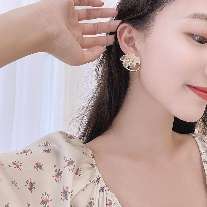 925 Silver Needle Korean Style Flower Stud Earrings for Women and Girls