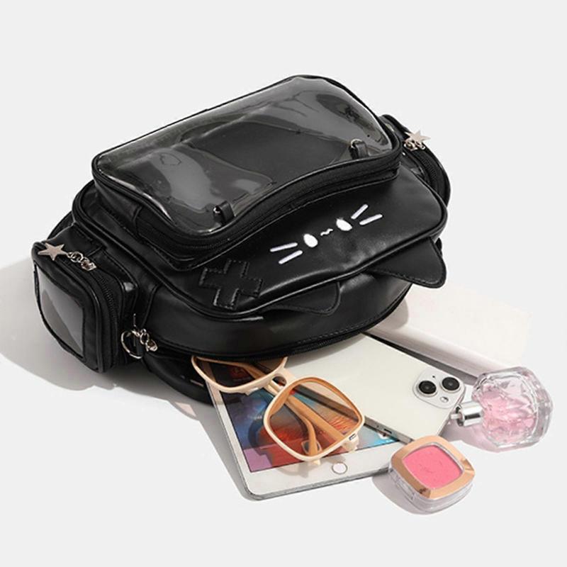 Cute Multipurpose Cats Shoulder Bag with Adjustable Straps Large Capacity Clear Pocket Itabag Backpack for Pin Display