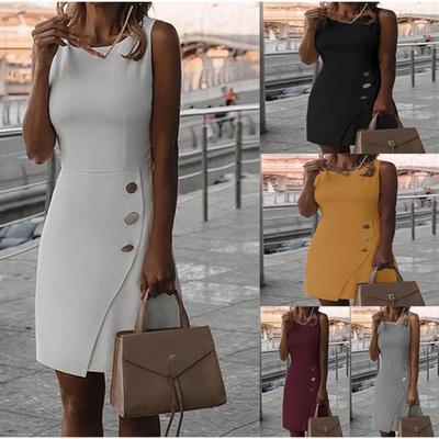 Γυναικείο φόρεμα μονόχρωμο στη μέση στενά κουμπιά γραφείου Αμάνικα κουμπιά Streetwear