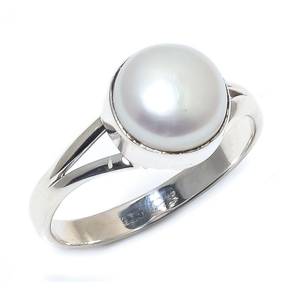 Natural Pearl Gemstone Handmade 925 Solid Sterling Silver Gift Ring S.9.5 u3G48