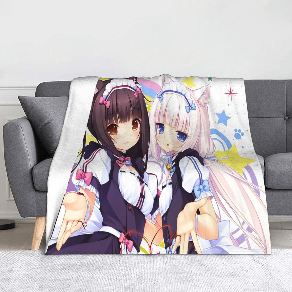 Chocola Vanilla Blanket Flannel Spring Autumn Anime Nekopara Lightweight Thin Throw Blanket for Bedding Couch Bedspread