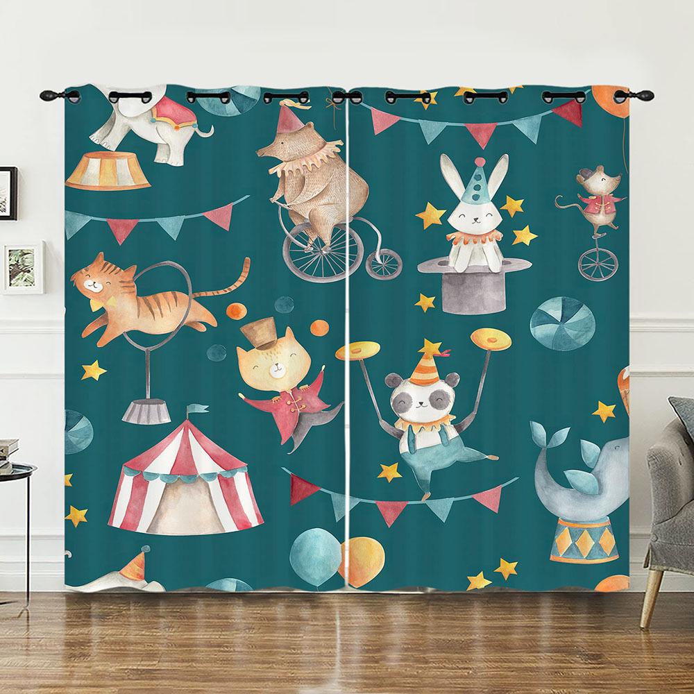 Curtain Rabbit Animal Illustration Curtain Digital Printing Blackout Curtain No Punching