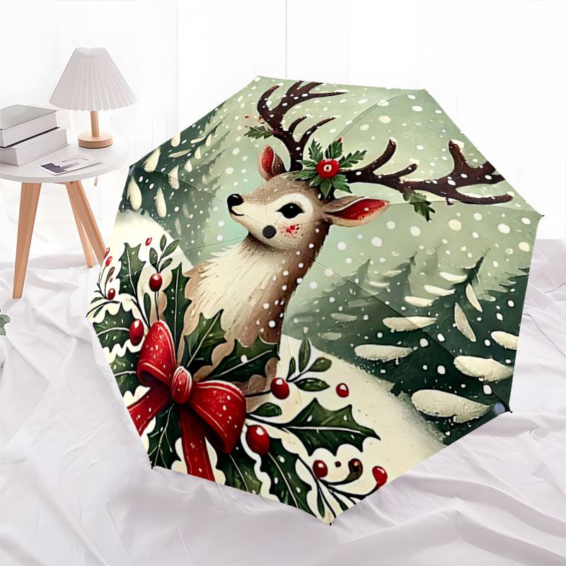 

1pc Christmas elk Cartoon Umbrella, Portable Compact Umbrella, Suitable for Camping, Hiking and Travel A021