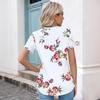 Sommer O-hals Hvit Kortermet Dame Rund Hals Blomsterprint Casual Mote Løs T-skjorte Topper
