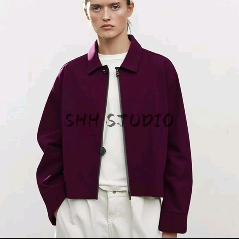 New Fall Women's Clothing Fashion Lapel Long Sleeves Metal Zipper Easiest for Match Pilot Jacket Outwear 0155040