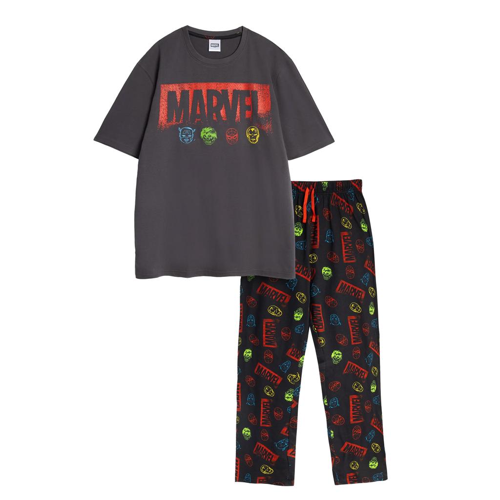 Marvel Avengers Męski komplet długiej piżamy z krótkim rękawem i logo