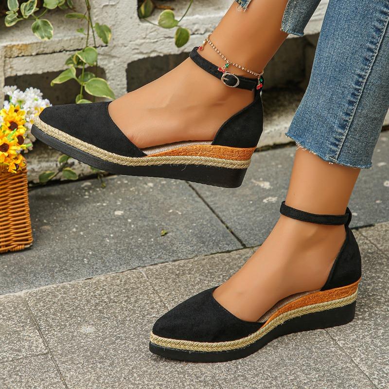 Sandalias de Cuña para Mujer Cuero de Ante Sandalias Casuales Verano Nuevas Sandalias Slingback para Mujer Moda Plataforma de Punta Sandalias Mujer