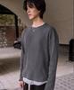 MOOD INSIDE Pigment Waffle Semi-Crop Long Sleeve_Charcoal