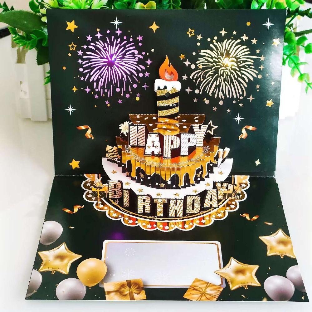 Creative Multicolor Happy Birthday Cards with Envelope Music Lighting Music Postcard Pop Up Craft Blessing Cards Gift
