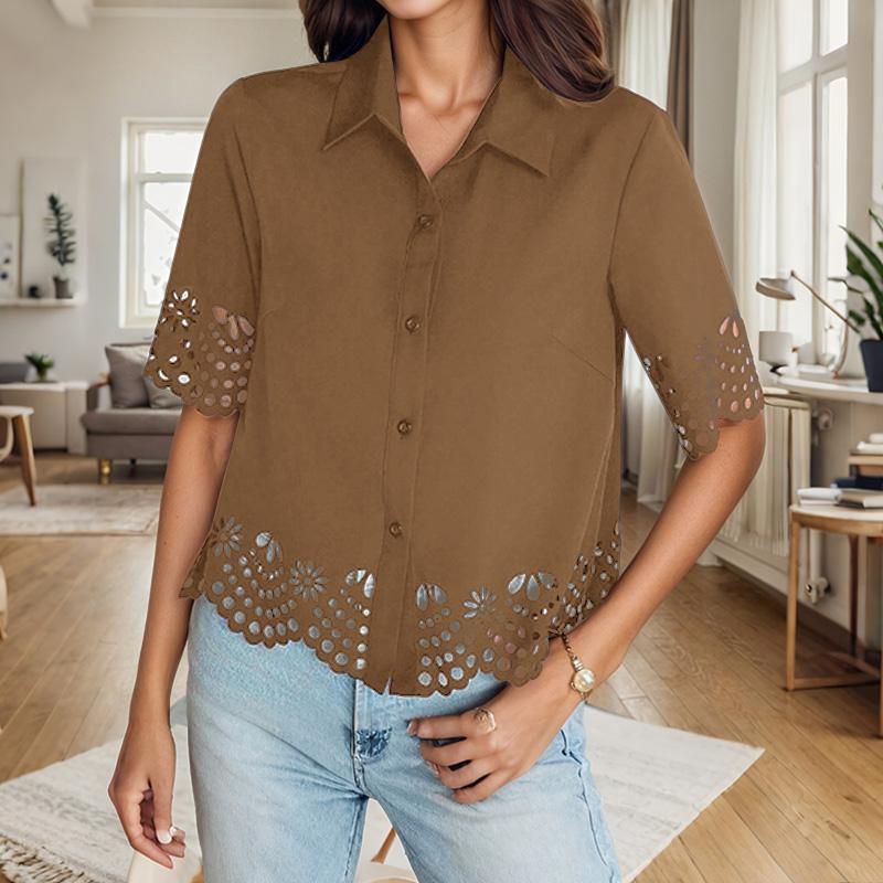 

ZANZEA Женская повседневная летняя блузка с отложным воротником и коротким рукавом 5XL хаки