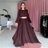Women's European & American Crew Neck Long Sleeve Top and Slit Long Skirt Set - Big Swing Style for 2025