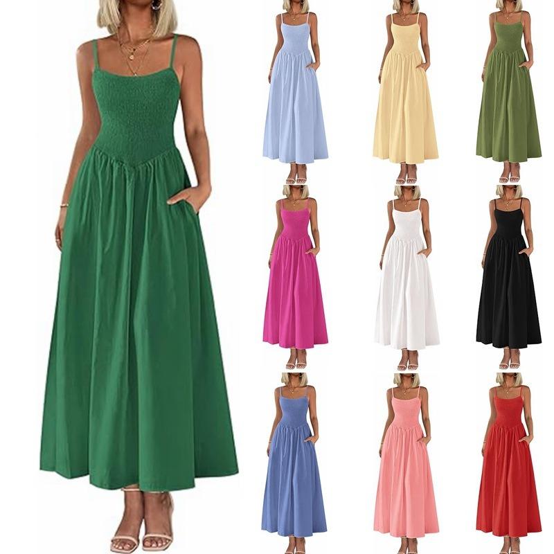 Damen Dünner Schultergurt Plissee Weste Trägerkleid mit Tasche
