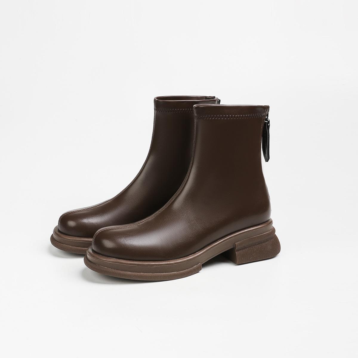 

Elastic platform short boots women s new British style Martin boots rear zipper thin boots brown autumn and winter popular women s boots 35