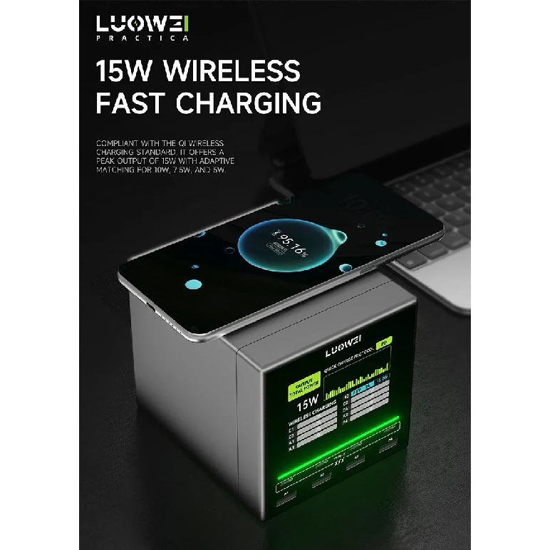 Luowei LW-U1 140W Raptor Desktop Charging Station 15W Wireless Fast Charging for Phone Watch PC Multi Port USB Charger