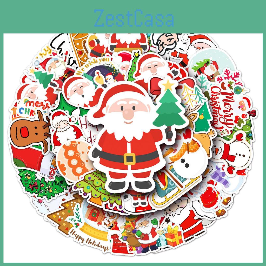 50pcs Santa Claus Xmas Tree Snowman Pvc Waterproof Reusable Stickers For Bag Decoration
