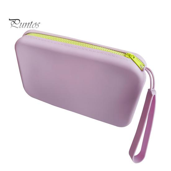 

Косметичка на молнии, портативная силиконовая сумка для хранения косметики со съемным ремешком для домашних путешествий фиолетовый