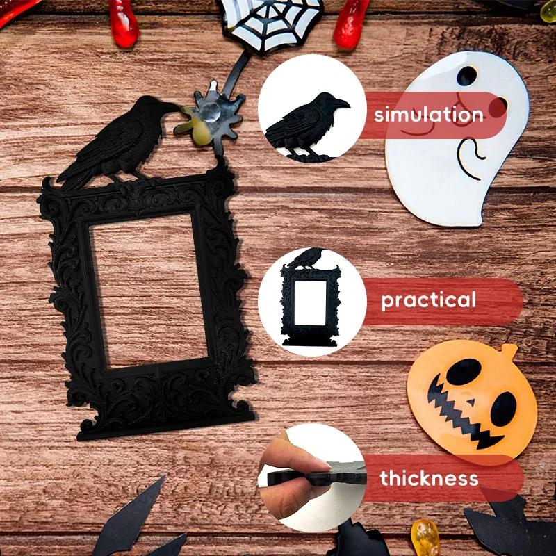 Gothic Raven Shadow Photo Frame Macabre Halloween Wall Art Painting Frame Haunted House Ornament for Mantel Entryway