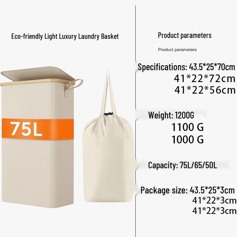 

Nanmu Bamboo Foldable Laundry Hamper with Handles - Waterproof Oxford Cloth for Dirty Clothes and Miscellaneous Storage 43.5*25*70cm кремовый