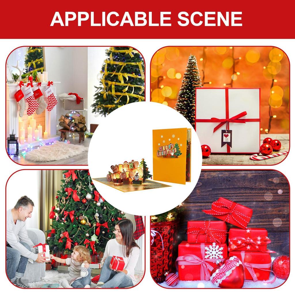 Merry Christmas Cards 3D Holiday Card With Music And Light Celebration Keepsake For Kids Boys Girls Family Greetings Birthday