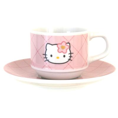 Sanrio Demitasse Tasse Untertasse 130ml 50. Jubiläum Quilt-Design Rosa Hergestellt in Japan 505134 "Hello Kitty" & ca.