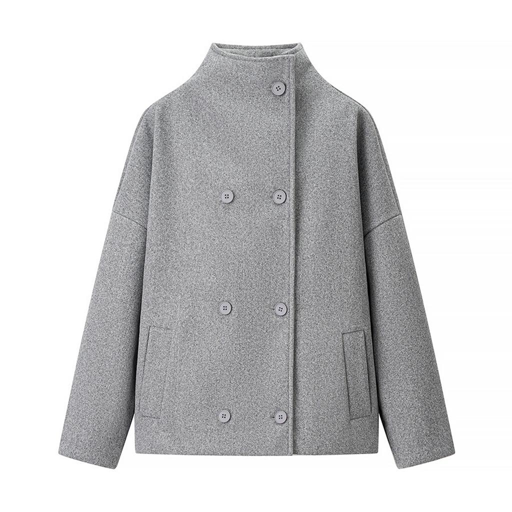 Women's Faux Suede Button Jacket Oversized Gathered Hem Short Length Coat Casual Vintage Outerwear With Pockets