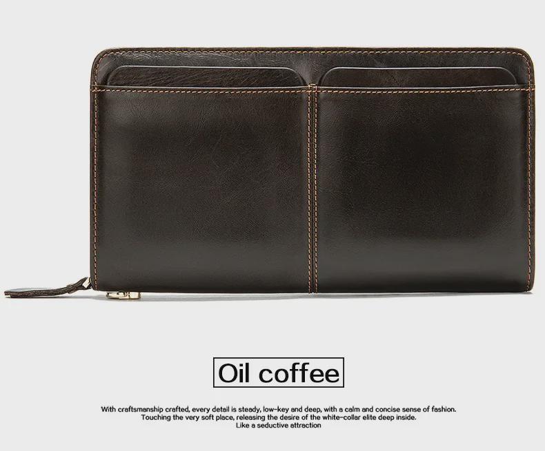 MVA Men's Long Retro Genuine Leather Wallet - Large Capacity Card Holder with Multiple Slots, First Layer Cowhide Clutch Bag.