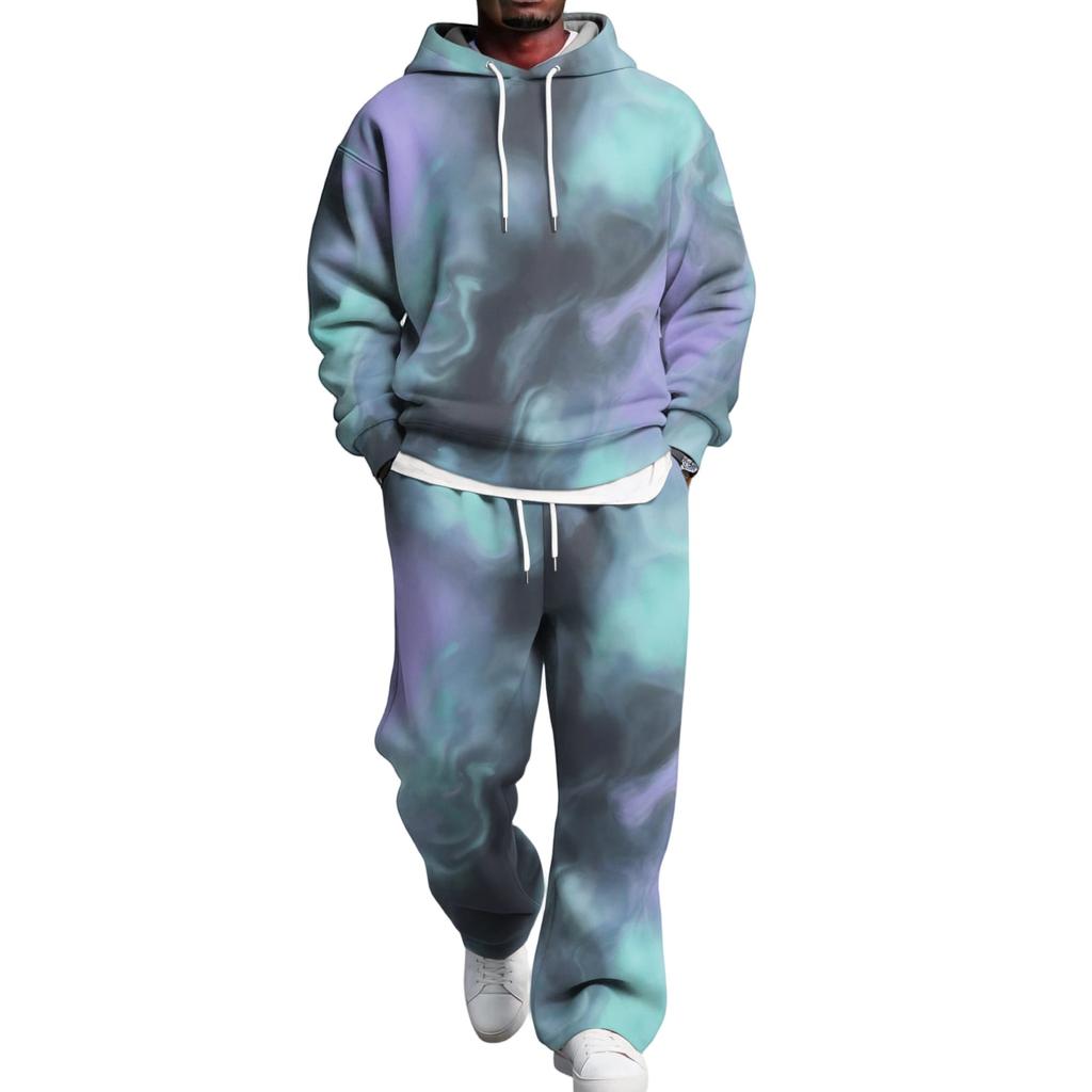 Men's Hoodie and Sweatpants Set with Elastic Waist, Casual Two Piece Outfit