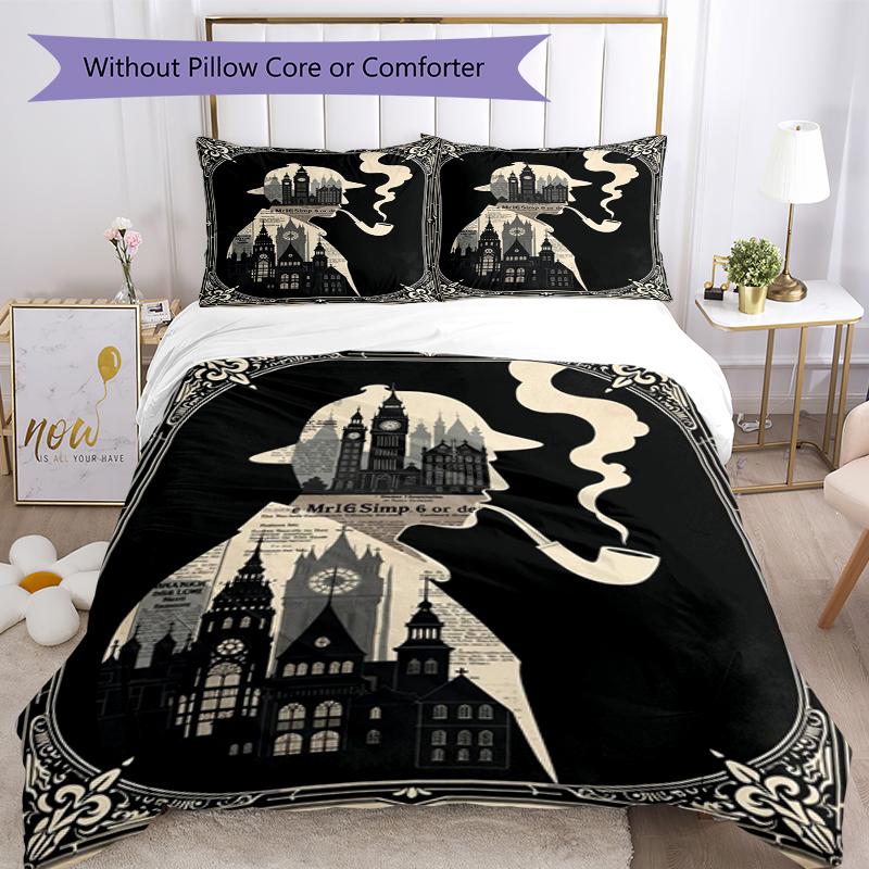 3pcs Sherlock Holmes Bedding Set Duvet Cover Closure Includes 1 Duvet Cover & 2 Pillowcases, Soft and Comfortable for All Seasons.