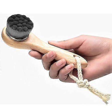Facial Brush Soft Natural Bristle Exfoliating Skin Cleansing Cleanser With Wooden Handle