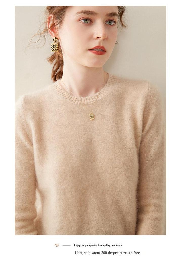 Women's Fashionable Autumn/Winter Cashmere Sweater: Round Neck, Double Strand, Thickened Knit Base Layer Outerwear.