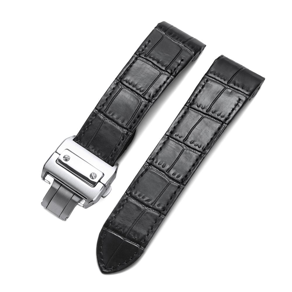 Echtes Kalbsleder Uhrenarmbänder Slub-Muster 20mm 23mm Uhrenarmband für Cartier Santos für Herren Damen Faltschließe Armband