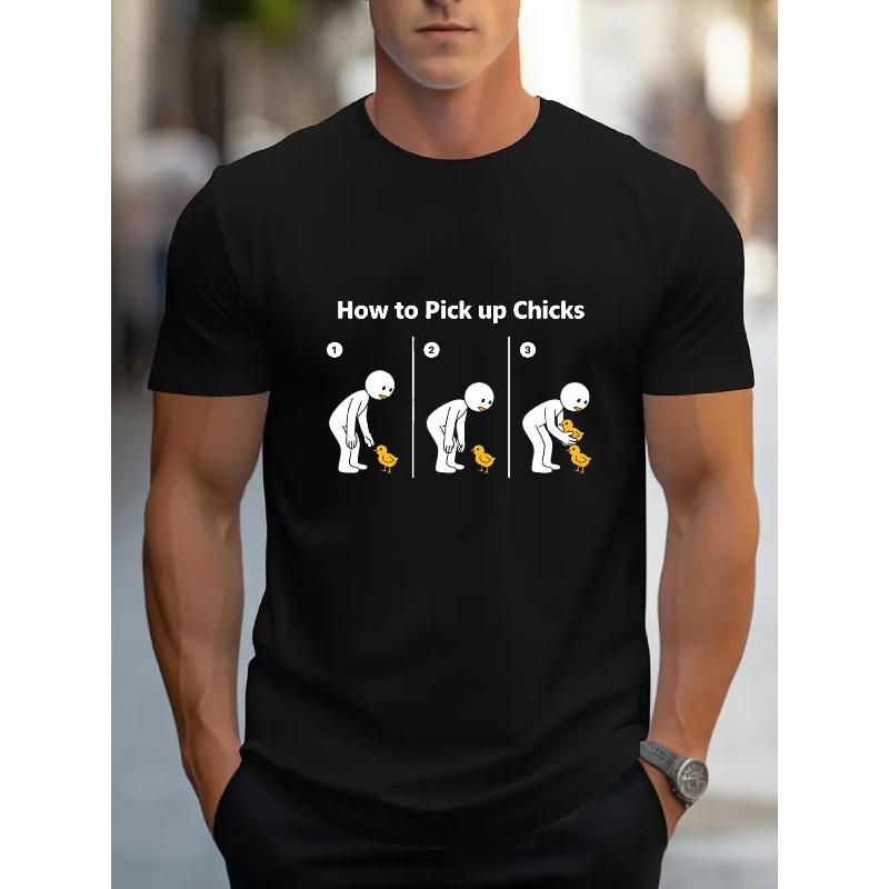 European Size Men S T-Shirt Black How to Pick Up Chicks Funny Graphic Tee for Casual Wear S чёрный