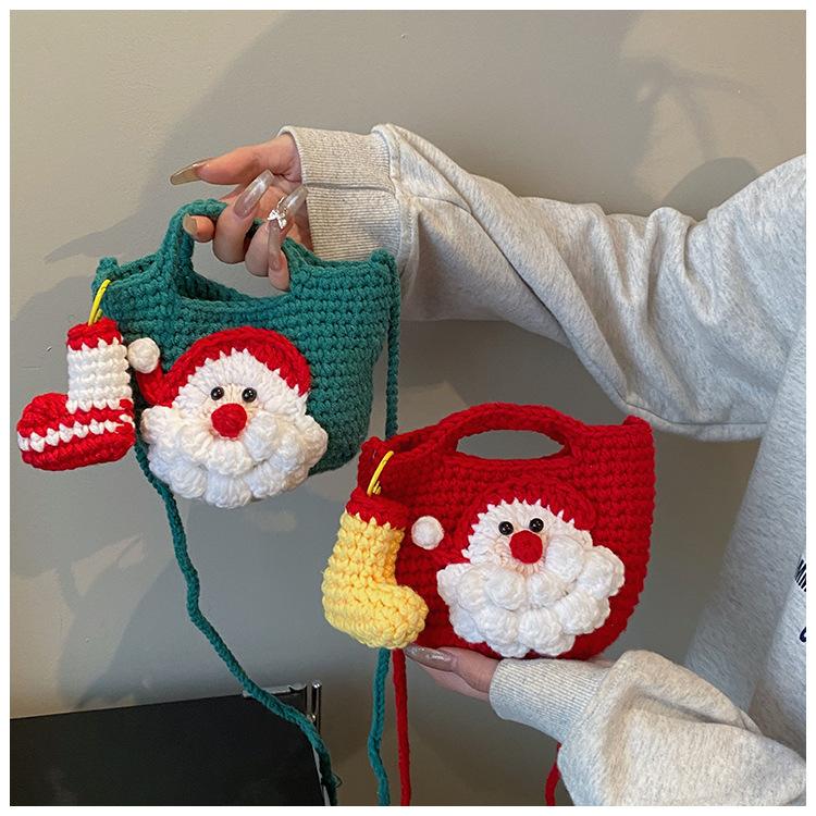Neue 2025 Mode Cartoon Schultertaschen Weihnachten Handgemachte Garn Gehäkelte Handtasche Kreative Weihnachtsmann Schneemann Kürbis Form Handy Umhängetasche